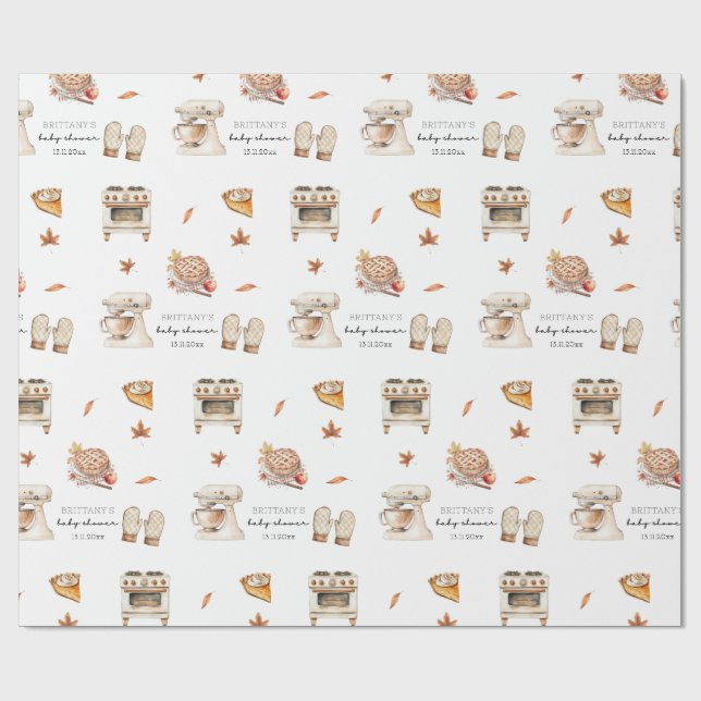 Cutie Pie Is Baking Autumn Fall Baby Shower  Wrapping Paper (Flat)