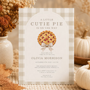 Cutie Pie Neutral Beige Bow Baby Shower Invitation