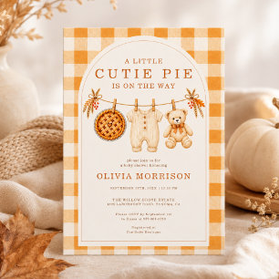 Cutie Pie on the Way Fall Gingham Baby Shower Invitation