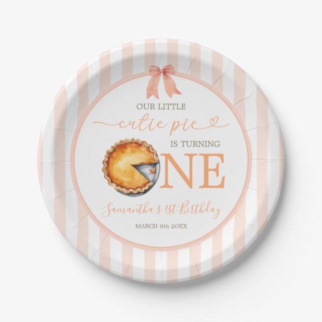 Cutie Pie Orange Gingham 1st Birthday Paper Plate (Front)