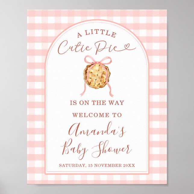 Cutie Pie Pastel Pink Gingham Baby Shower Welcome Poster (Front)