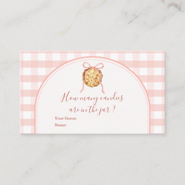 Cutie Pie Pastel Pink Gingham How Many Candies Enclosure Card (Front)