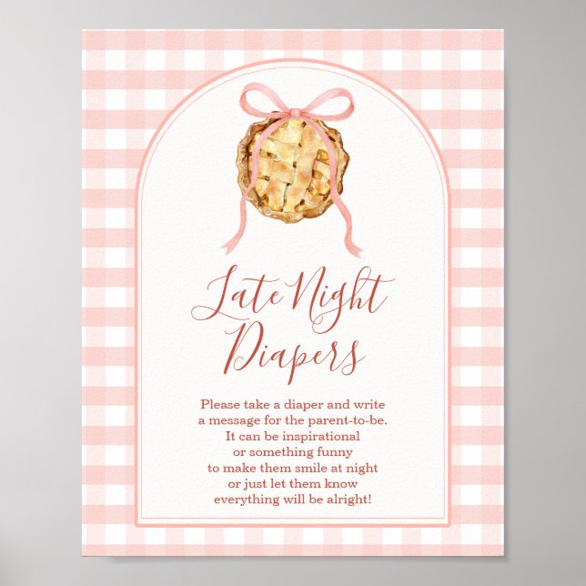 Cutie Pie Pastel Pink Gingham Late Night Diapers Poster (Front)