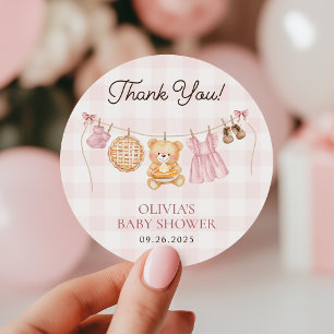 Cutie Pie Pink Fall Teddy Bear Girl Baby Shower Classic Round Sticker