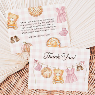 Cutie Pie Pink Fall Teddy Bear Girl Baby Shower Thank You Card