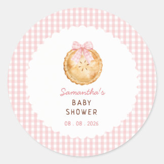 Cutie Pie Pink gingham Baby Shower Classic Round Sticker