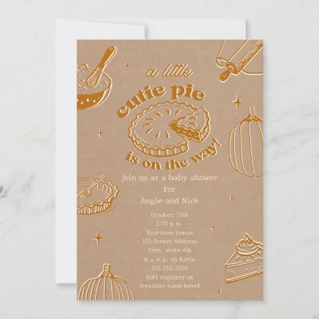 Cutie Pie Pumpkin Cardstock Neutral Baby Shower Invitation (Front)