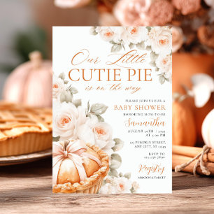 Cutie Pie Pumpkin Floral Bow Baby Shower Invitation