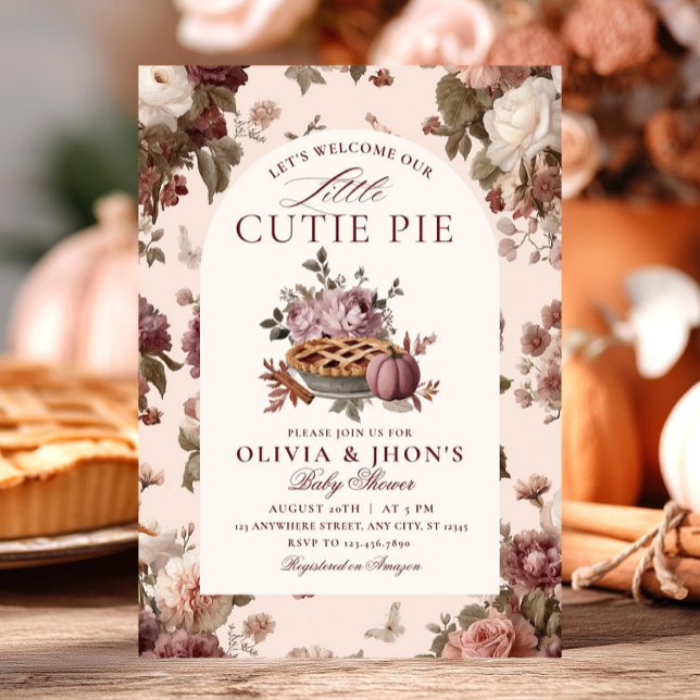 Cutie Pie Pumpkin Floral Bow Baby Shower Invitation (Creator Uploaded)