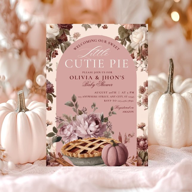 Cutie Pie Pumpkin Floral Bow Baby Shower Invitation (Creator Uploaded)