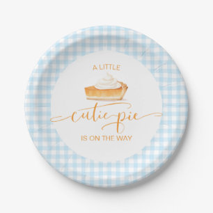 Cutie Pie pumpkin pie blue plaid baby shower Paper Plate