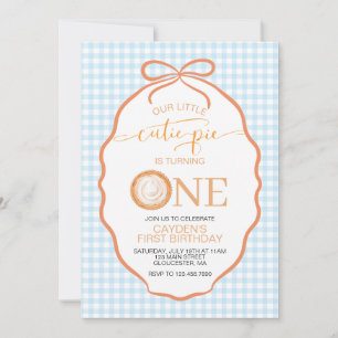 Cutie Pie pumpkin pie blue plaid First Birthday Invitation