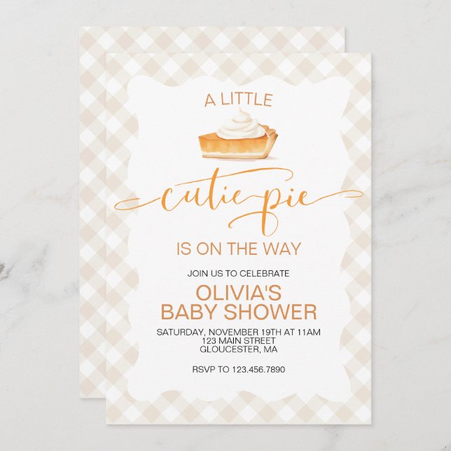 Cutie Pie pumpkin pie Fall plaid Baby Shower Invitation (Front/Back)