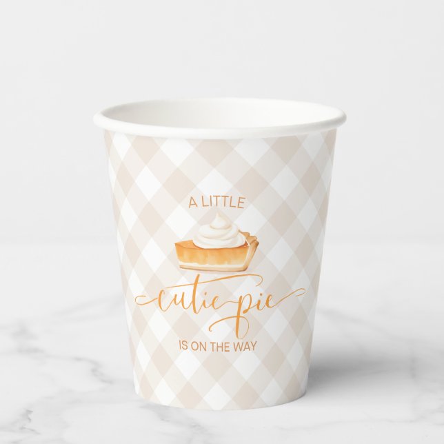 Cutie Pie pumpkin pie Fall plaid Baby Shower Paper Cups (Front)