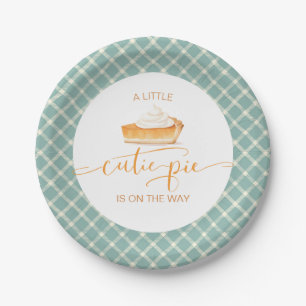 Cutie Pie pumpkin pie Fall plaid baby shower Paper Plate