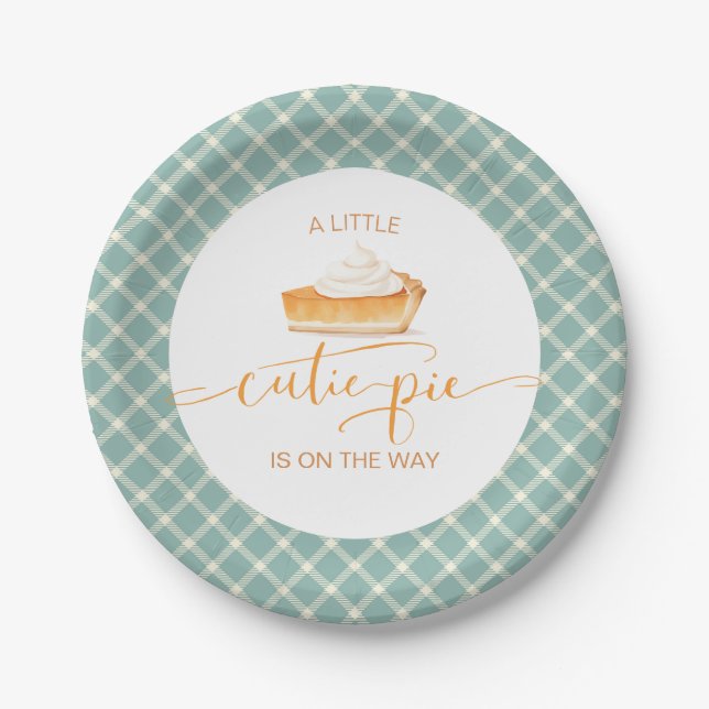 Cutie Pie pumpkin pie Fall plaid baby shower Paper Plate (Front)