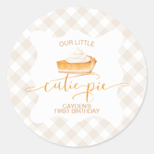 Cutie Pie pumpkin pie Fall plaid First Birthday Classic Round Sticker