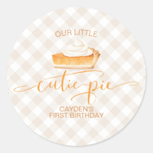 Cutie Pie pumpkin pie Fall plaid First Birthday Classic Round Sticker