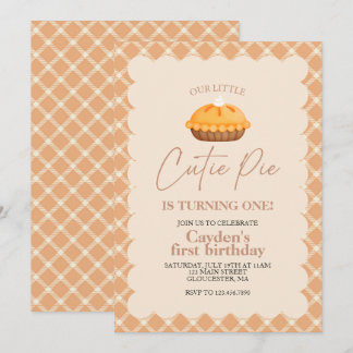 Cutie Pie pumpkin pie Fall plaid First Birthday Invitation