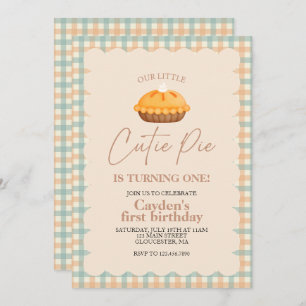 Cutie Pie pumpkin pie Fall plaid First Birthday Invitation