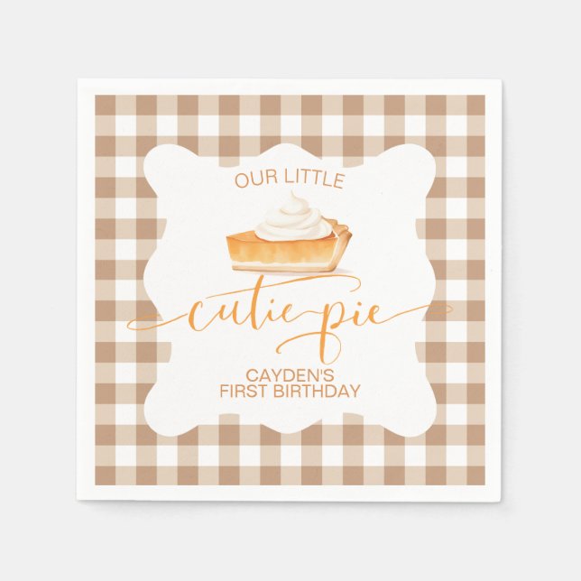 Cutie Pie pumpkin pie Fall plaid First Birthday Napkin (Front)
