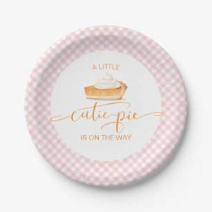 Cutie Pie pumpkin pie pink plaid baby shower Paper Plate