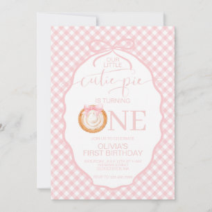 Cutie Pie pumpkin pie pink plaid First Birthday Invitation