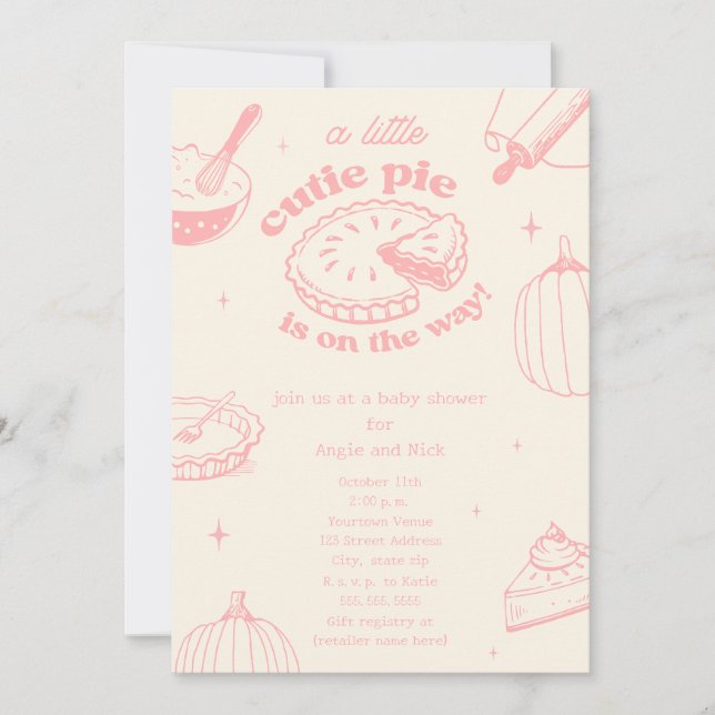 Cutie Pie Pumpkin Pink Girl Baby Shower Invitation (Front)