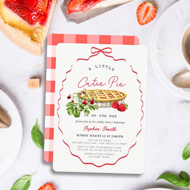 Cutie Pie Strawberries Red Bow Girl Baby Shower Invitation (Creator Uploaded)