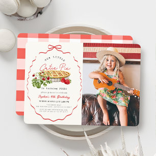 Cutie Pie Strawberries Red Bow Photo Birthday Invitation