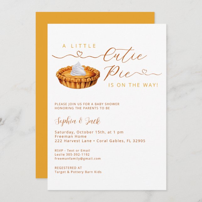 Cutie Pie Thanksgiving Baby Shower Invite (Front/Back)