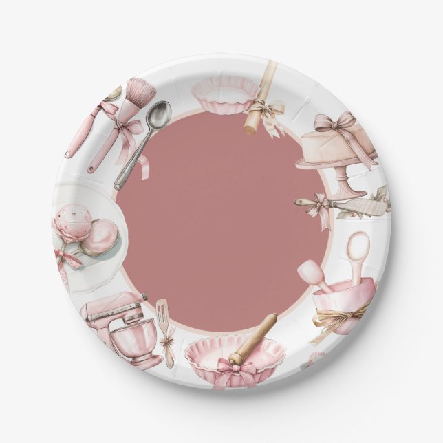 Cutie Pie | Watercolor Pink Girl Baby Shower Paper Plate (Front)