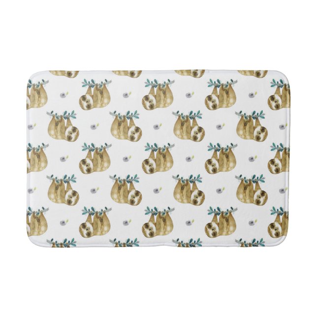 Cutie Pie Watercolor Sloth Pattern Bath Mat (Front)