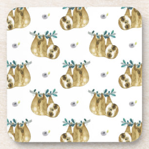 Cutie Pie Watercolor Sloth Pattern Coaster