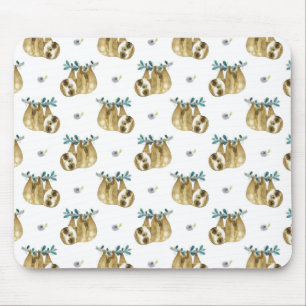 Cutie Pie Watercolor Sloth Pattern Mouse Pad