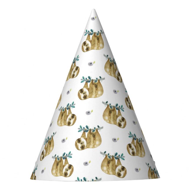 Cutie Pie Watercolor Sloth Pattern Party Hat (Front)