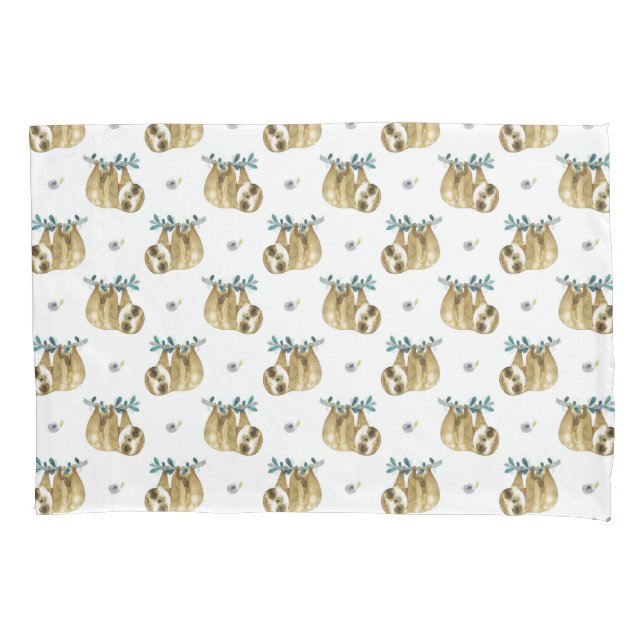 Cutie Pie Watercolor Sloth Pattern Pillowcase (Front-Left)