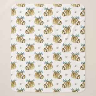 Cutie Pie Watercolor Sloth Pattern Sherpa Blanket