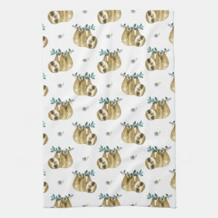 Cutie Pie Watercolor Sloth Pattern Tea Towel