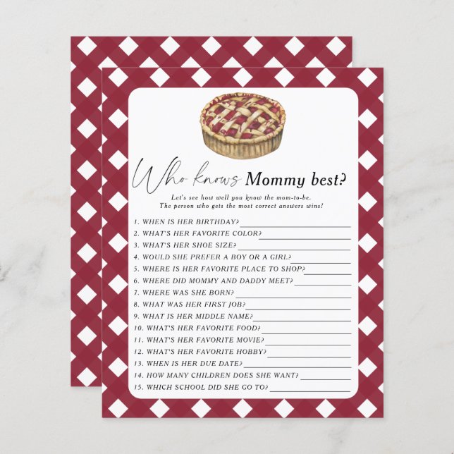 cutie pie - Who knows mummy best game (Front/Back)