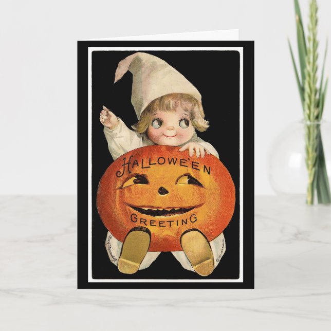 Cutie-Pie With Pumpkin – Halloween Card (Front)