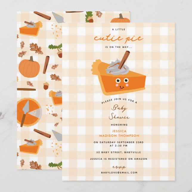 Cutie Pumpkin Pie Autumn Fall Baby Shower Invitation (Front/Back)