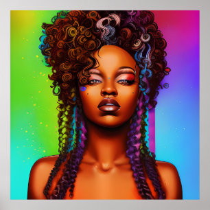 Cutie Queen Rainbow Cute Hair Black Melanin Afro Poster