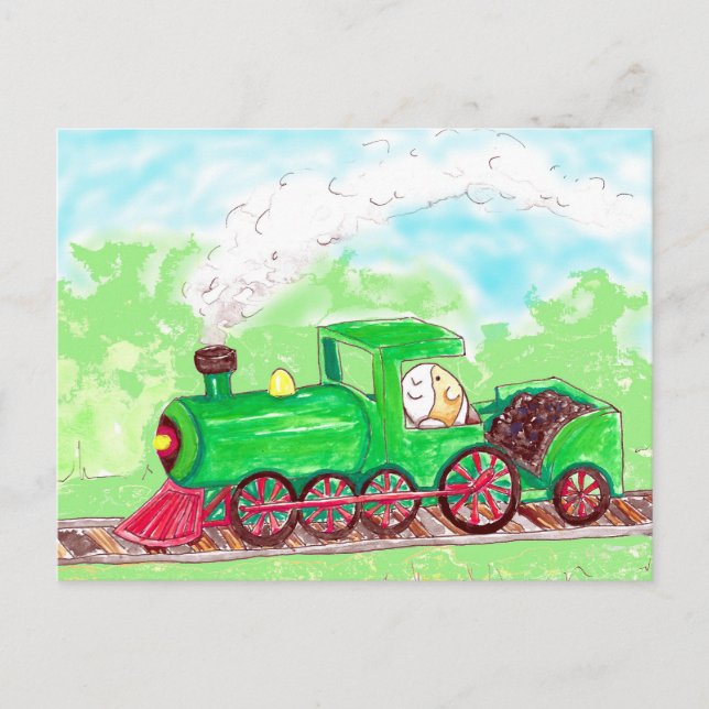 Cutie the Guinea Pig Driving a Train Painting Postcard (Front)