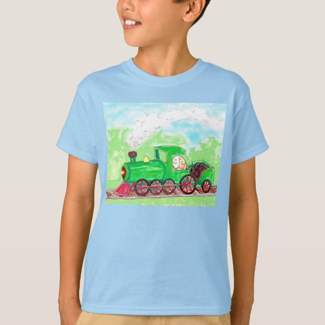 Cutie the Guinea Pig Driving a Train Painting T-Shirt (Front)