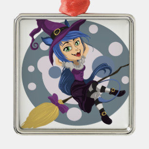 Cutie Witch with broom Halloween Metal Tree Decoration