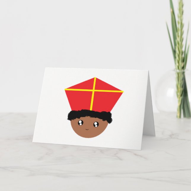 Cutieful Kids Art St. Nicholas Mitre Zwarte Piet Holiday Card (Front)