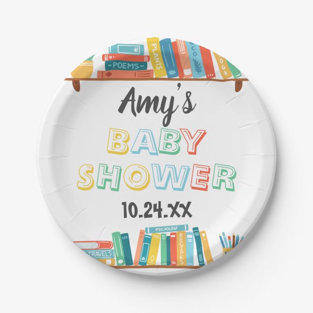 Cuties Book Nerd Themed Background Baby Shower  Paper Plate (Front)