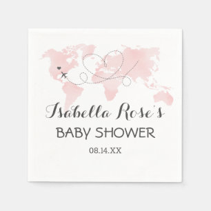 Cuties Map Travel Adventure Blush Pink Baby Shower Napkin