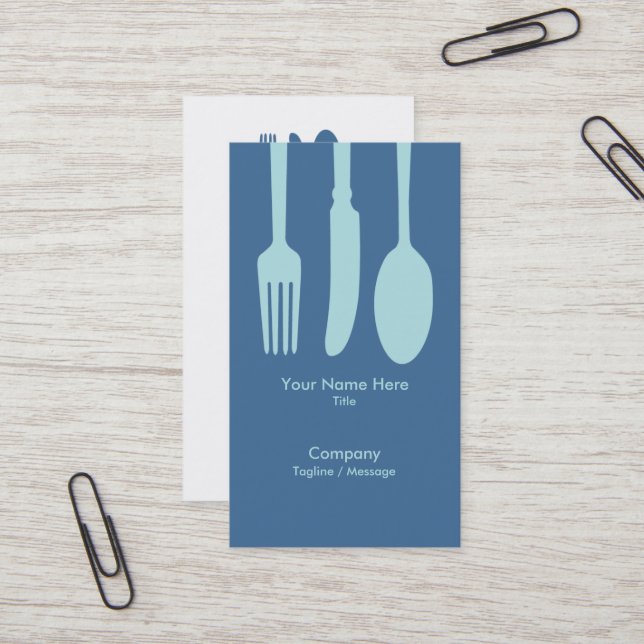Cutlery Cafe Business Card (Dark Blue) (Front/Back In Situ)